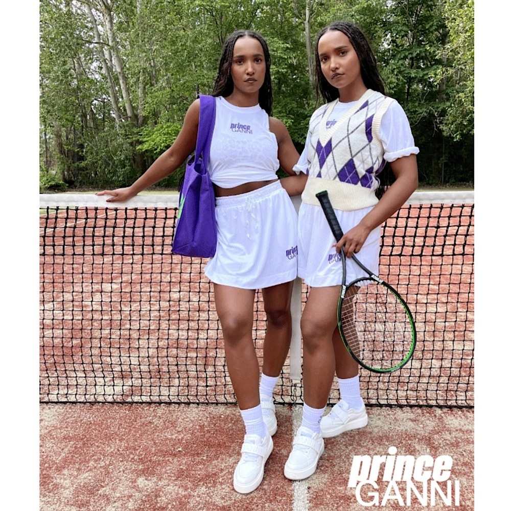 GANNI X PRINCE Graphic Logo Elastic Drawstring Waist Pull On Tennis Skirt S